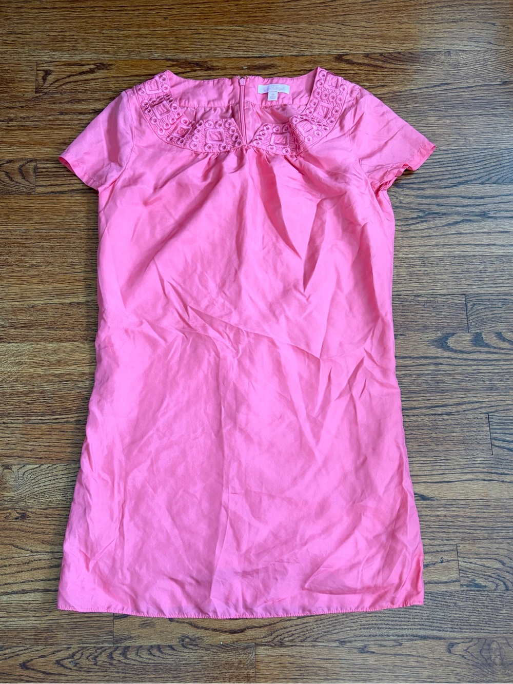 Lilly Pulitzer Kathleen Pink Salmon Embroidered 100% Silk Dress XS